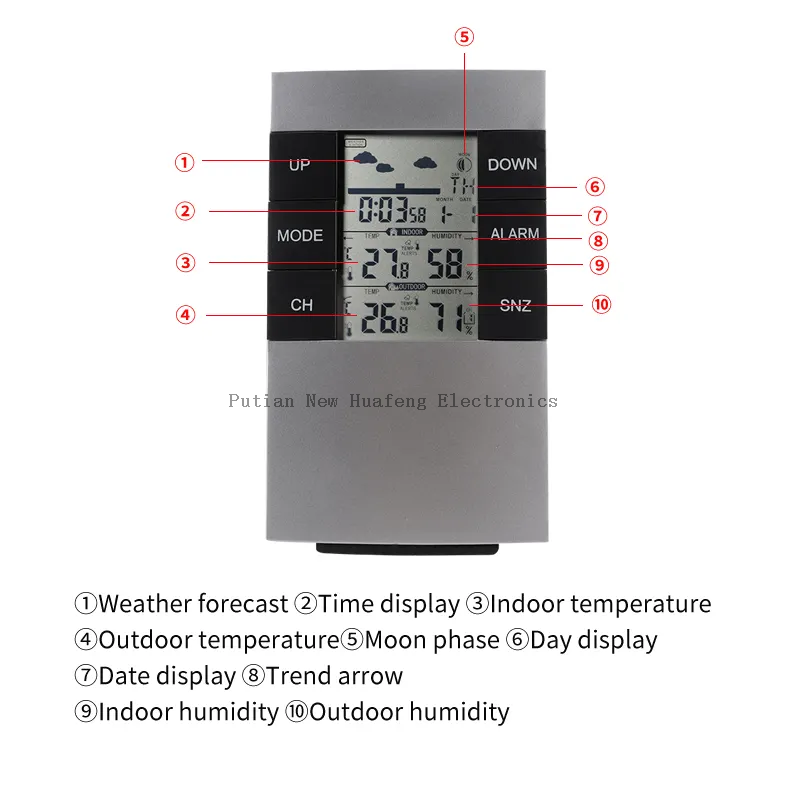Indoor And Outdoor Wireless Weather Station Clock Digital Clock with Weather Temperature And Humidity Desk & Table Clocks