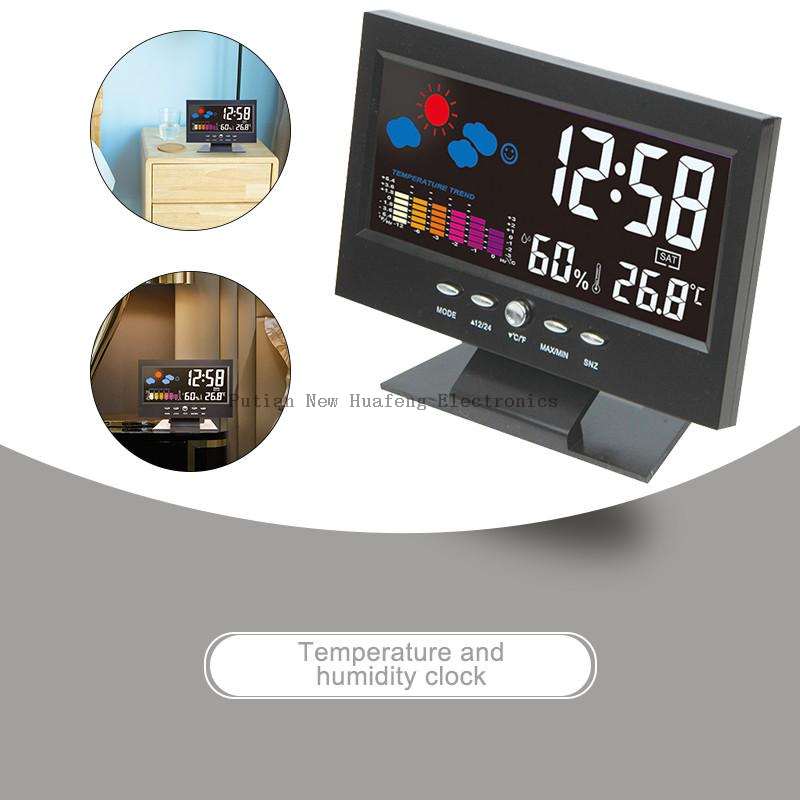 Weather Sound Control Clock With Time Date Week Temperature Humidity Display Weather Forecast Function