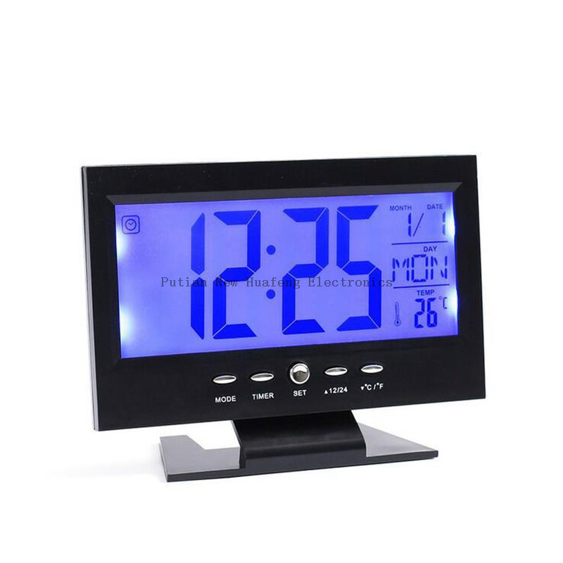 LCD Digital Clock Voice-Activated Perpetual Calendar Alarm Clock With Time/Date/ Week/Temperature Display