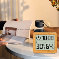 Woodworking digital temperature and hygrometer, electronic clock, non-contact, weather station for desktop decoration