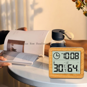 Woodworking digital temperature and hygrometer, electronic clock, non-contact, weather station for desktop decoration