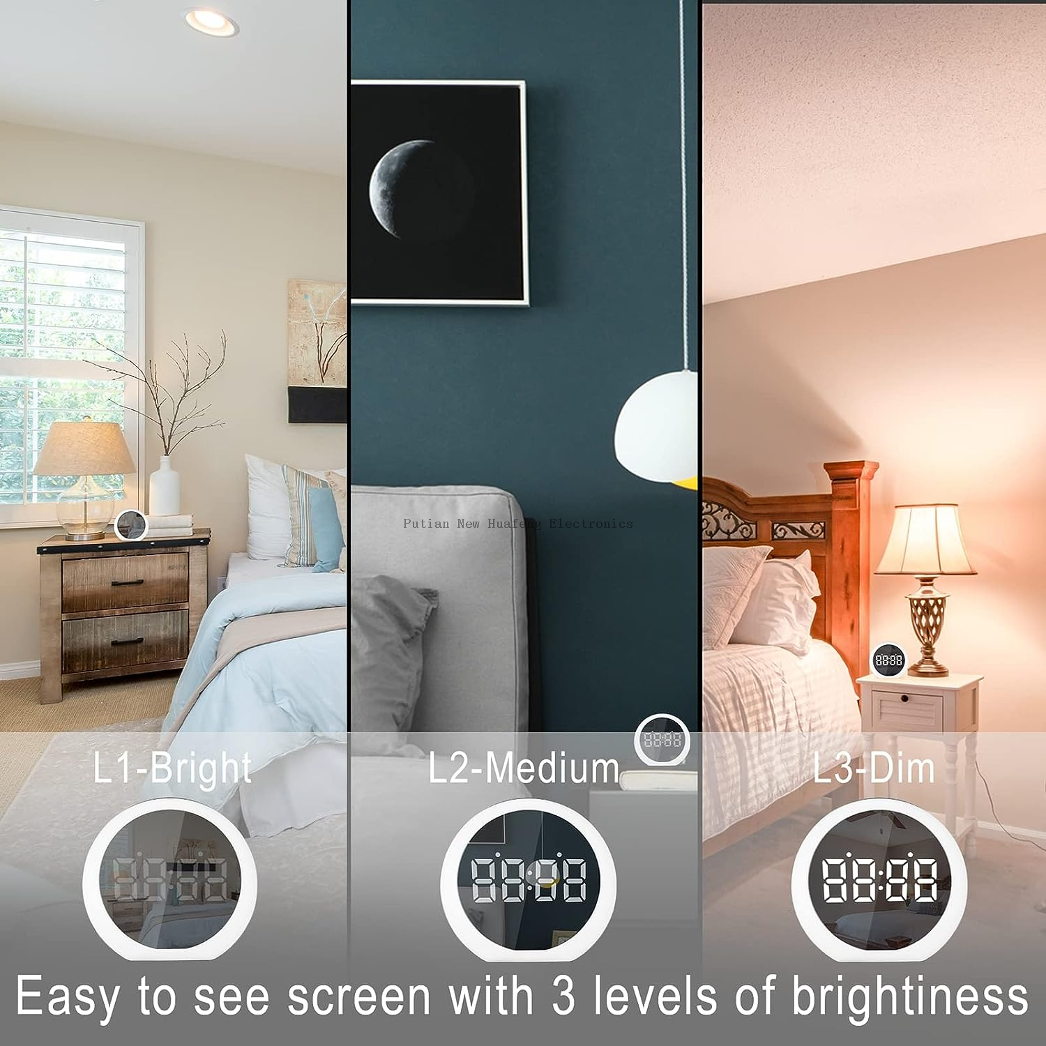 Home Decoration Digital Electronic Mirror Decoration Alarm Clocks Table Table Night Light LED Clock with three groups of Alarm function