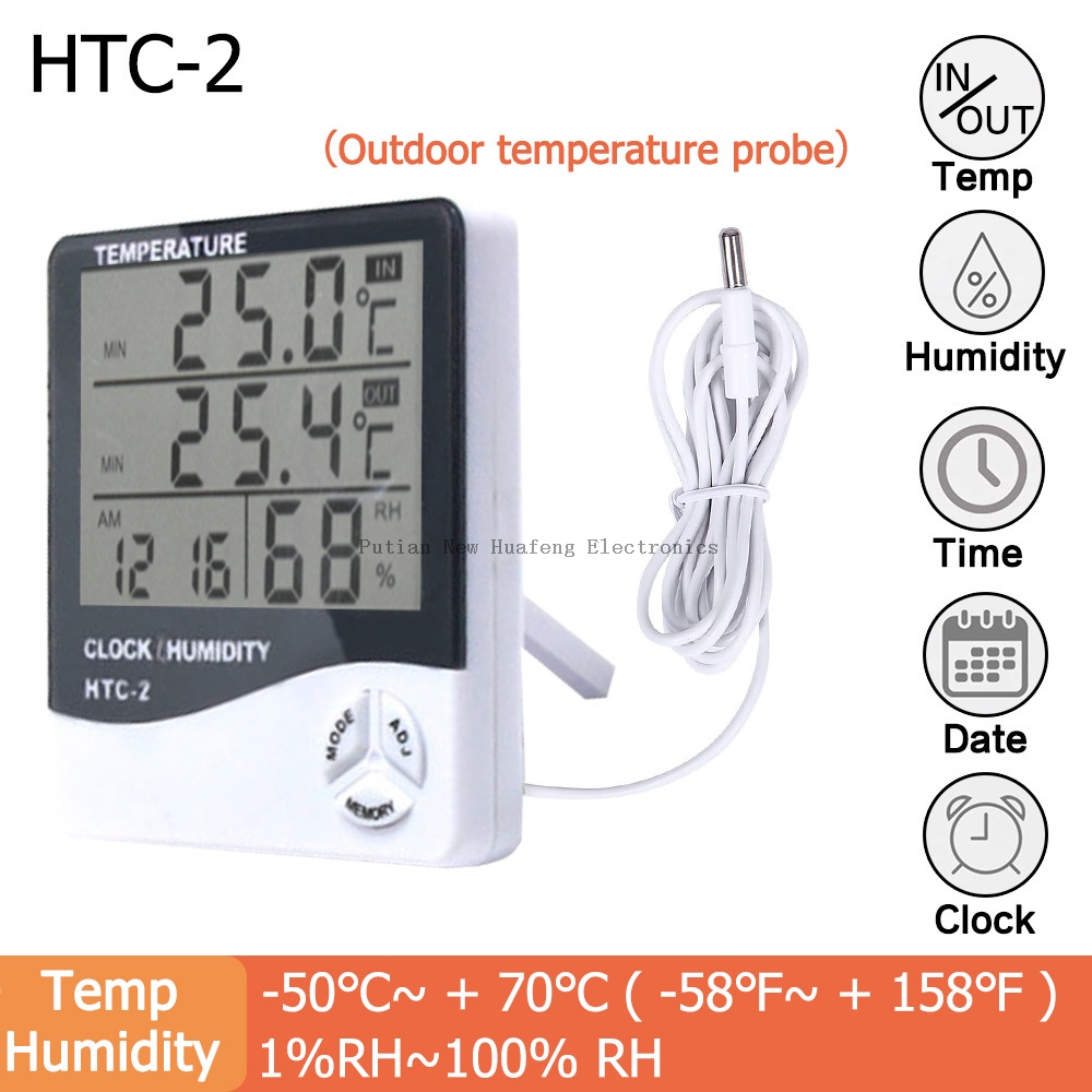 HTC-2 Clock Digital Indoor Outdoor Thermometer Hygrometer Weather Temperature Max min Record