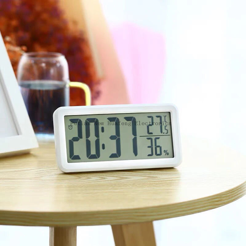 BSCI Factory Hot Seller Slim LCD Digital Multi-functional Table Desk Alarm Clock Temperature Humidity Weather Station