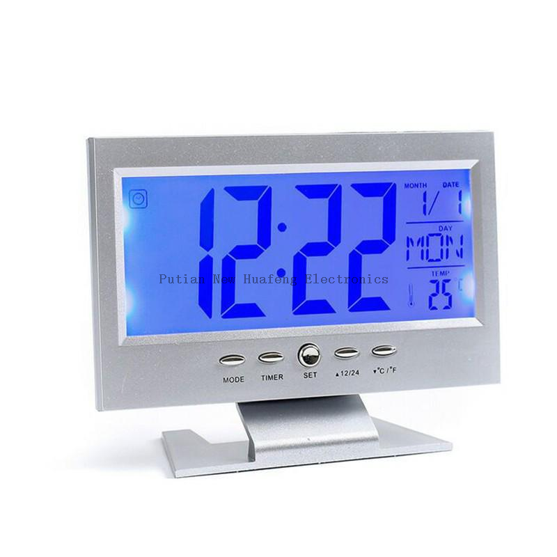 LCD Digital Clock Voice-Activated Perpetual Calendar Alarm Clock With Time/Date/ Week/Temperature Display