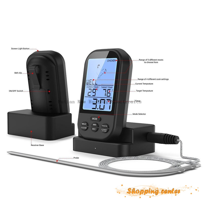 Digital Meat Thermometer, Wireless Remote Food Thermometer Meat Fish Timer for Waterproof Smoker