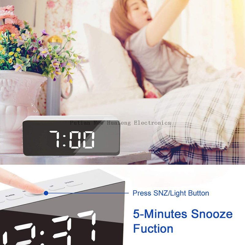 LED Mirror Alarm Clock Digital Snooze Table Clock Wake Up Light Electronic Large Time Temperature Display Home Decoration Clock