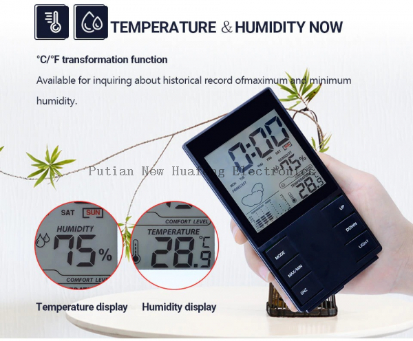 Indoor Electronic Clock Temperature and Humidity Thermometer Digital LCD Thermometer and Hygrometer Weather Station