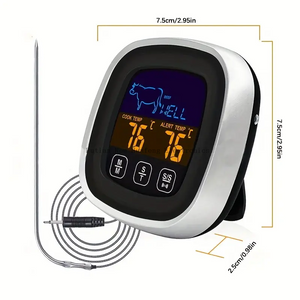 Digital Meat Thermometer With Large Touchscreen LCD, With Long Probe, Kitchen Timer, Backlight Instant Read For Smoker Kitchen BBQ Oven, Grill Thermometer, Cooking Food Meat Thermometer