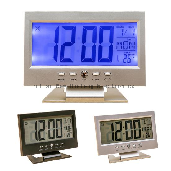 LCD Digital Clock Voice-Activated Perpetual Calendar Alarm Clock With Time/Date/ Week/Temperature Display