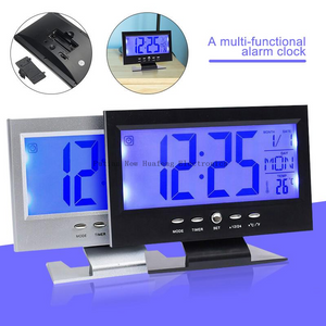 LCD Digital Clock Voice-Activated Perpetual Calendar Alarm Clock With Time/Date/ Week/Temperature Display