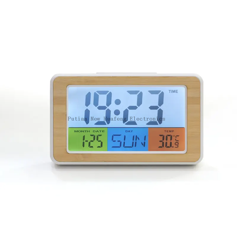 2023 New Wholesale Professional colorful digital Bamboo Digital Alarm Clock with thermometer hygrometer for living room