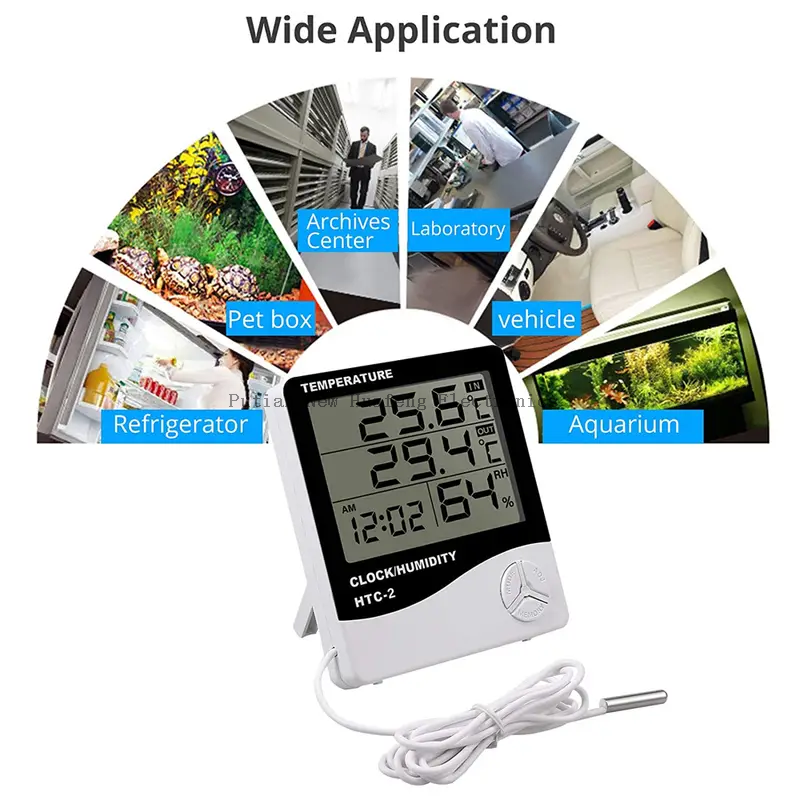 HTC-2 Clock Digital Indoor Outdoor Thermometer Hygrometer Weather Temperature Max min Record