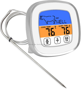 2023 NEWLY SQUARE TOUCH SCREEN BBQ MEAT THERMOMETER WITH TIMER IN COLOR DISPLAY
