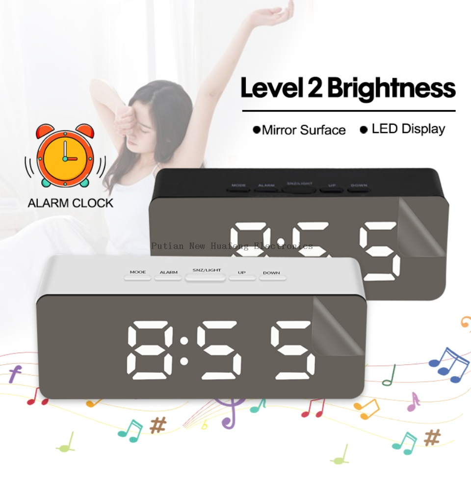 LED Mirror Alarm Clock Digital Snooze Table Clock Wake Up Light Electronic Large Time Temperature Display Home Decoration Clock