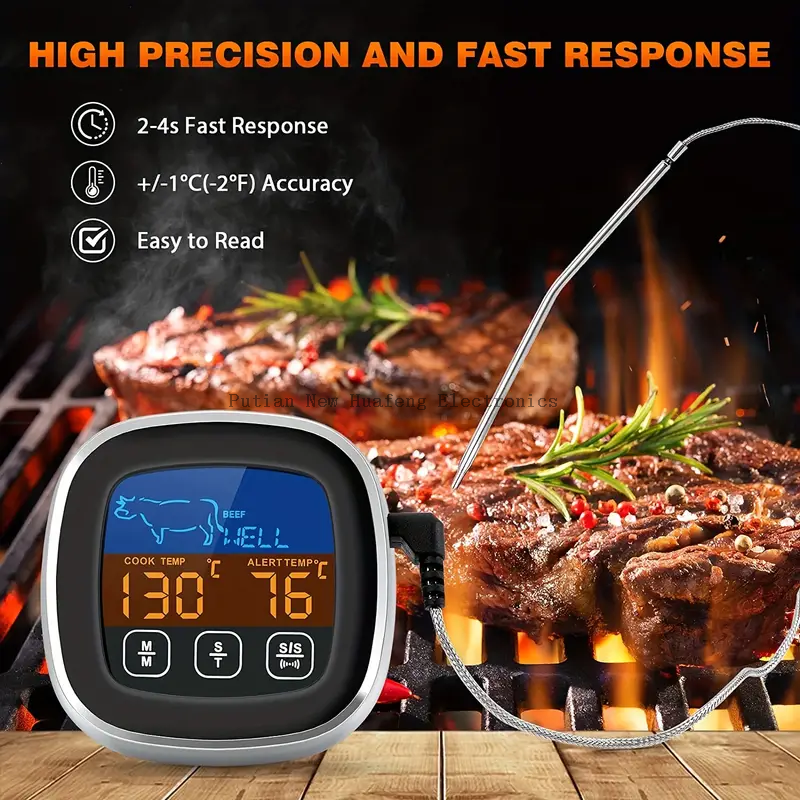 Digital Meat Thermometer With Large Touchscreen LCD, With Long Probe, Kitchen Timer, Backlight Instant Read For Smoker Kitchen BBQ Oven, Grill Thermometer, Cooking Food Meat Thermometer