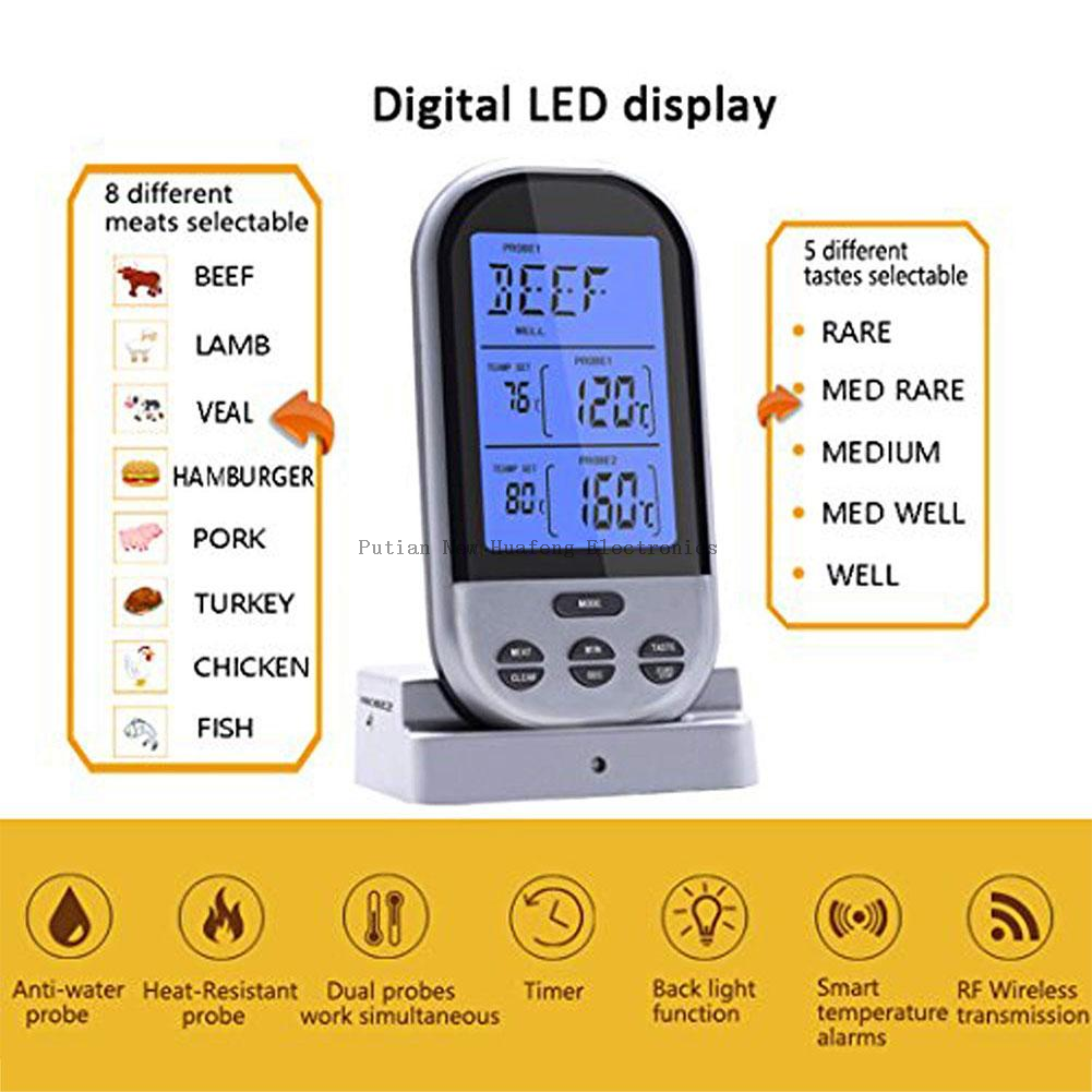 Digital Dual Probes Grill Wireless Cooking Food Meat Thermometer BBQ With Oven Probes For Beef Meat