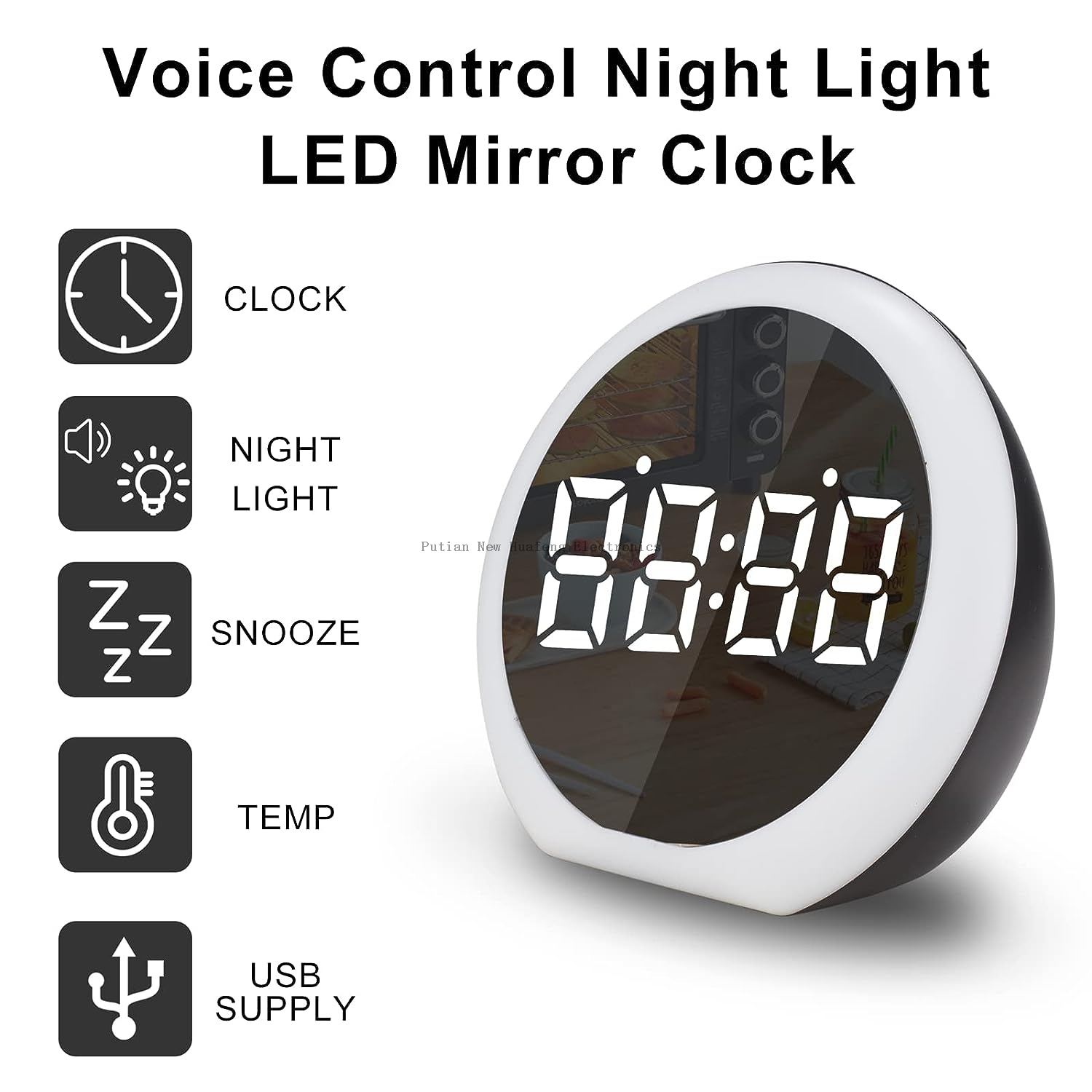 Home Decoration Digital Electronic Mirror Decoration Alarm Clocks Table Table Night Light LED Clock with three groups of Alarm function