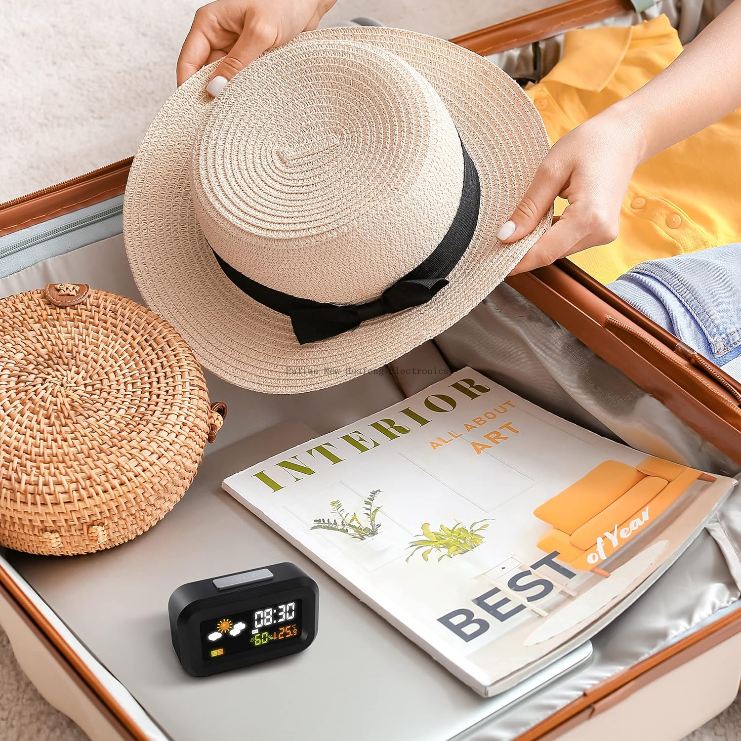 Digital Travel Alarm Clock With Battery Operated Backlit LCD Display 12/24 Hour Snooze Calendar Meteo Temperature Humidity