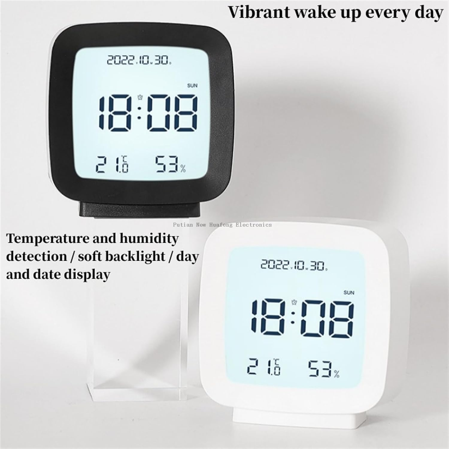 BSCI Factory Sound Control Table LCD Digital Multi-functional Alarm Clock Weather Station Temperature Humidity Alarm Clock 