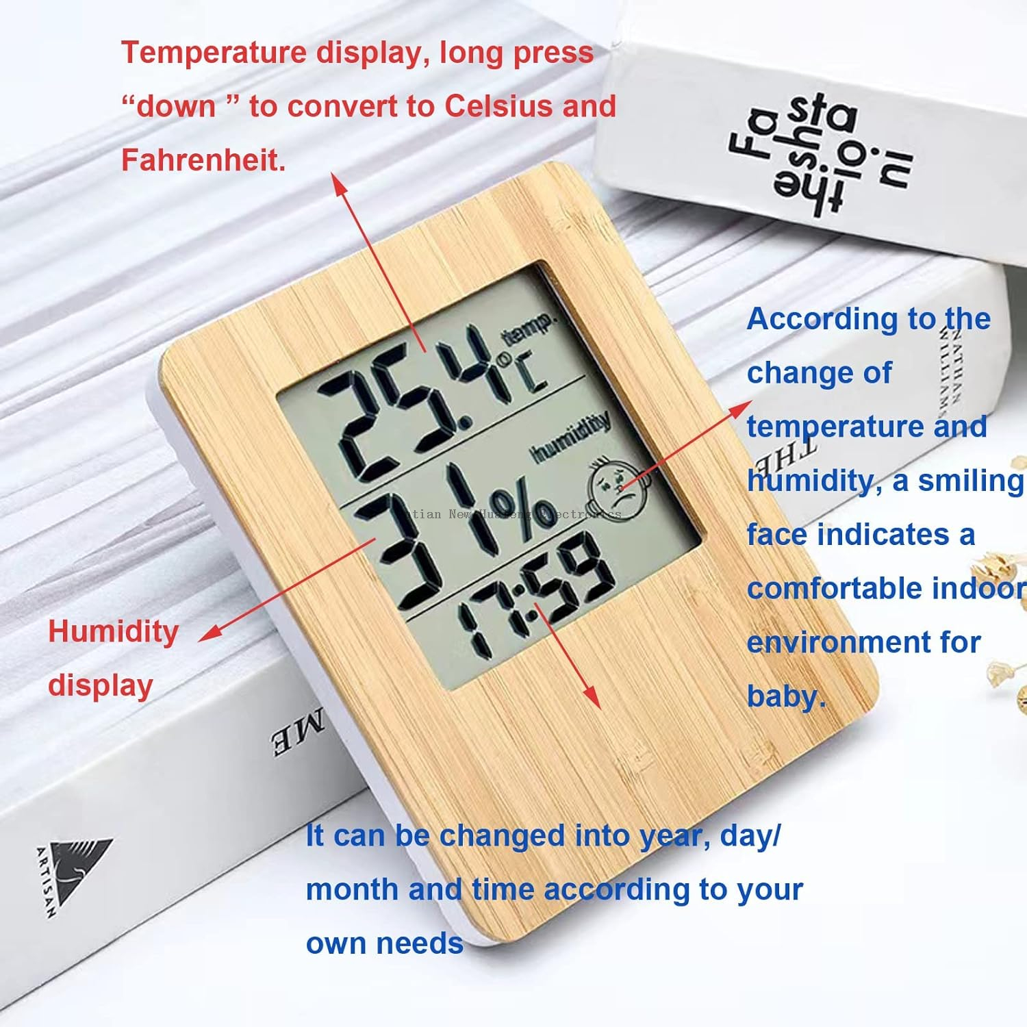 Digital Indoor Hygrometer Thermometer,Bamboo Thermometer And Humidity Gauge with Temperature Humidity Monitor, for Home, Bedroom, Baby Room, Office, Greenhouse, Cellar