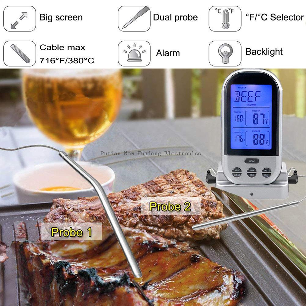 Digital Dual Probes Grill Wireless Cooking Food Meat Thermometer BBQ With Oven Probes For Beef Meat