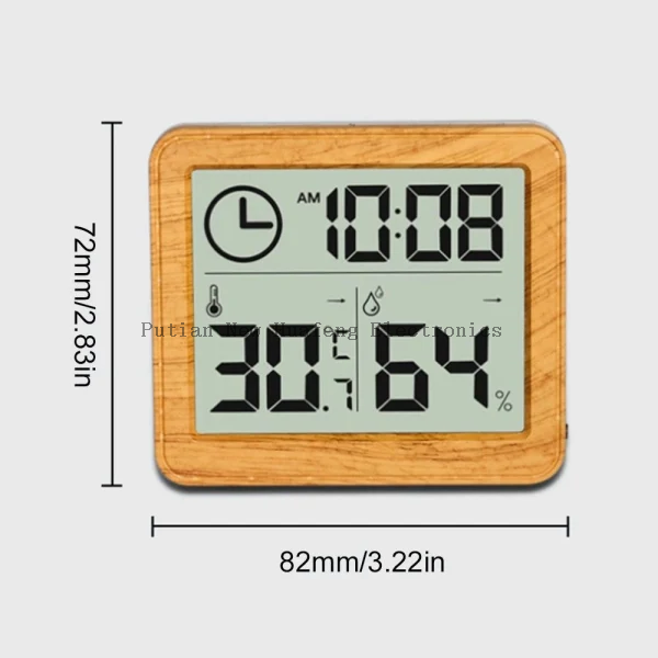 Woodworking digital temperature and hygrometer, electronic clock, non-contact, weather station for desktop decoration