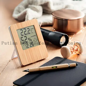 Multi-function Bamboo LCD Wooden Desk Table Clock Temperature Humidity For Office Home Decor Digital Alarm Clock