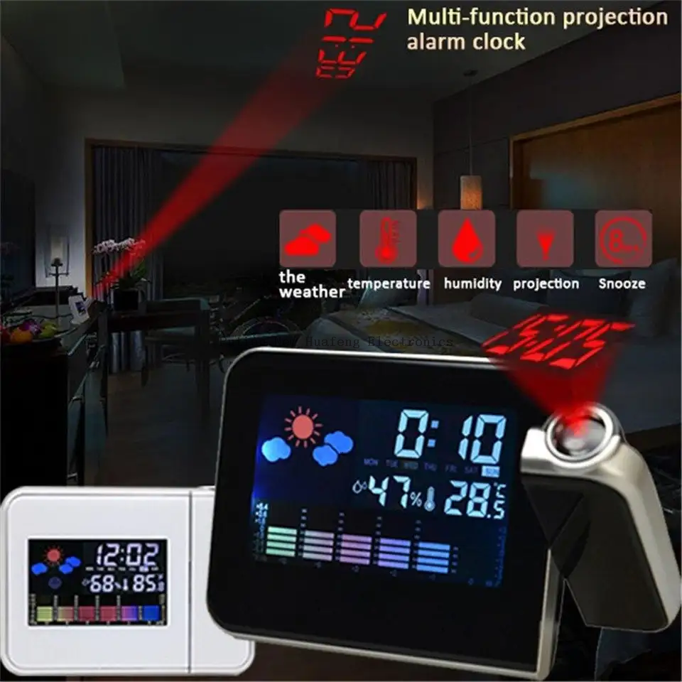 Promotional Best Seller Wireless Desktop Color Screen Digital Projector Alarm Clock Weather Station Clock Projector