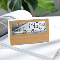 2023 Hot Selling Multi-function Classic Weather Station Clock Bamboo LCD Display Time Alarm Table Clock