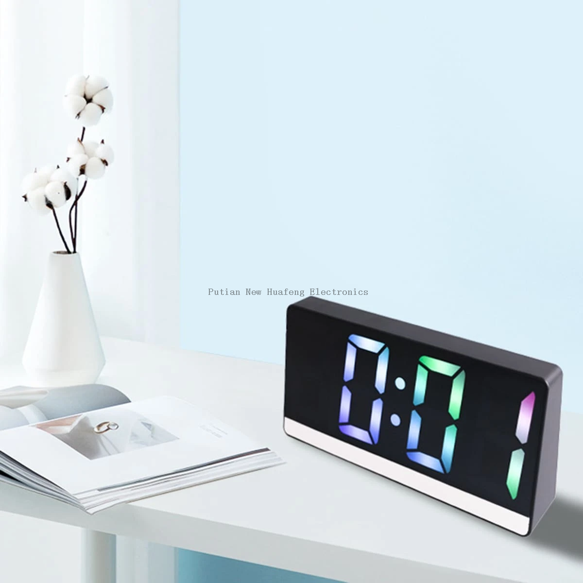 Voice Controlled Digital Led Mirror Clock With Display Time Temperature for Bedroom Office