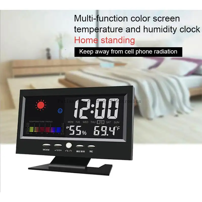 Weather Sound Control Clock With Time Date Week Temperature Humidity Display Weather Forecast Function