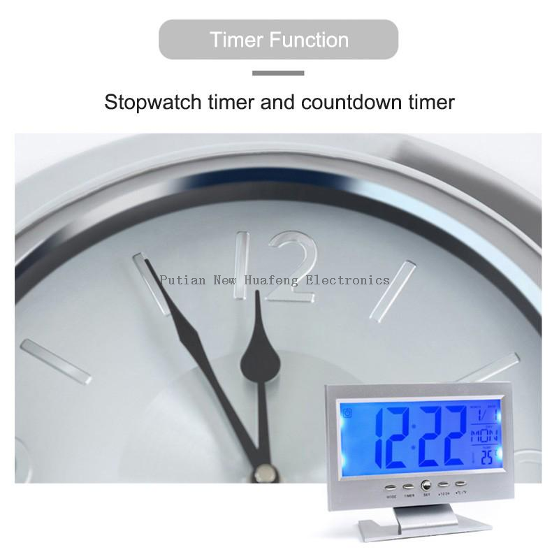 LCD Digital Clock Voice-Activated Perpetual Calendar Alarm Clock With Time/Date/ Week/Temperature Display