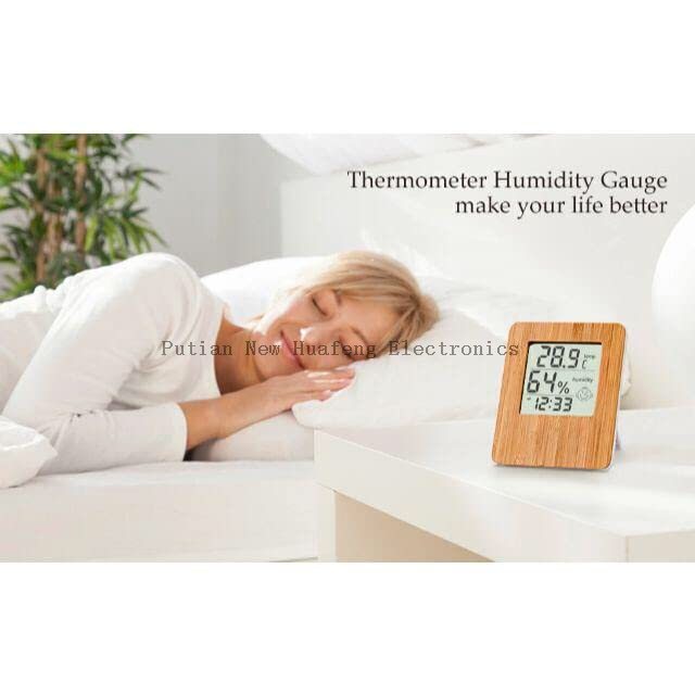 Multi-function Bamboo LCD Wooden Desk Table Clock Temperature Humidity For Office Home Decor Digital Alarm Clock