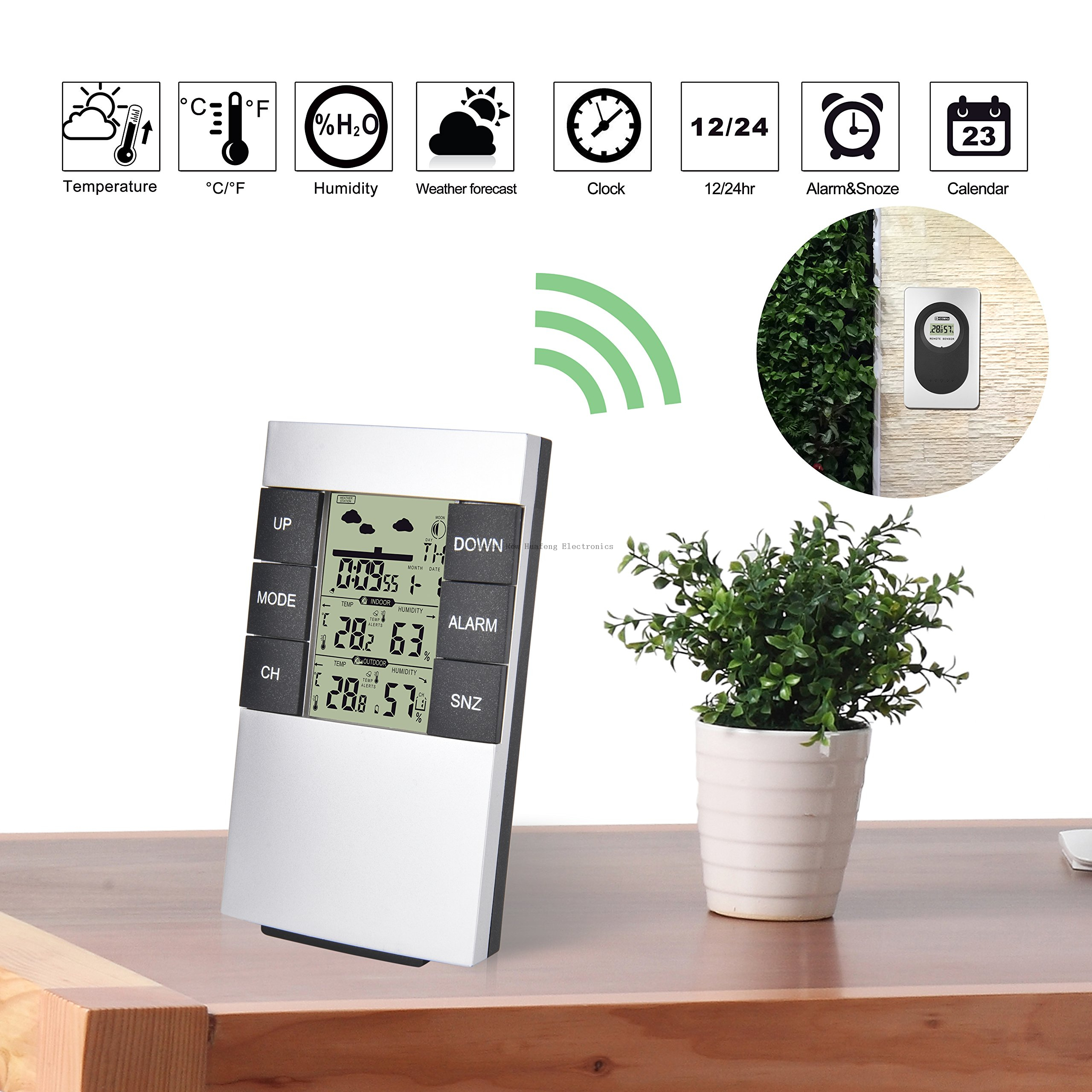 Indoor And Outdoor Wireless Weather Station Clock Digital Clock with Weather Temperature And Humidity Desk & Table Clocks