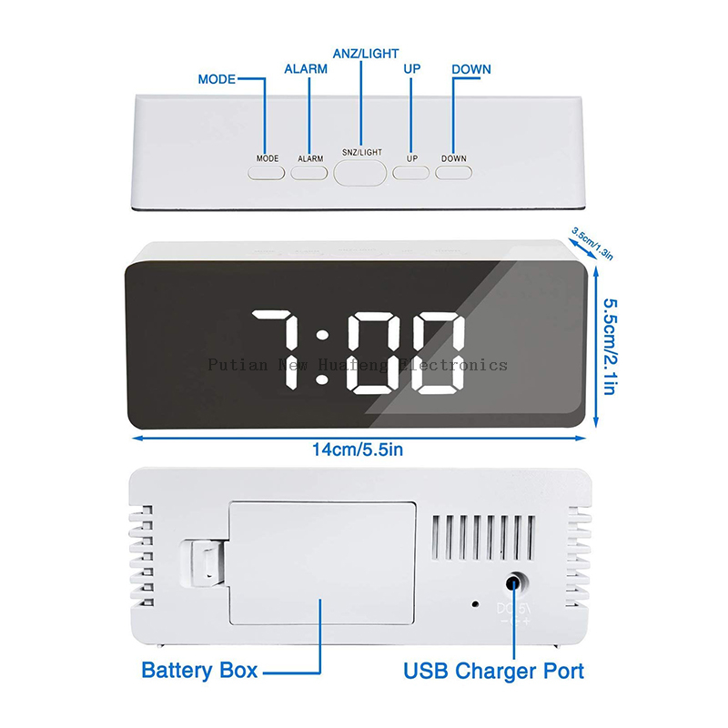 LED Mirror Alarm Clock Digital Snooze Table Clock Wake Up Light Electronic Large Time Temperature Display Home Decoration Clock