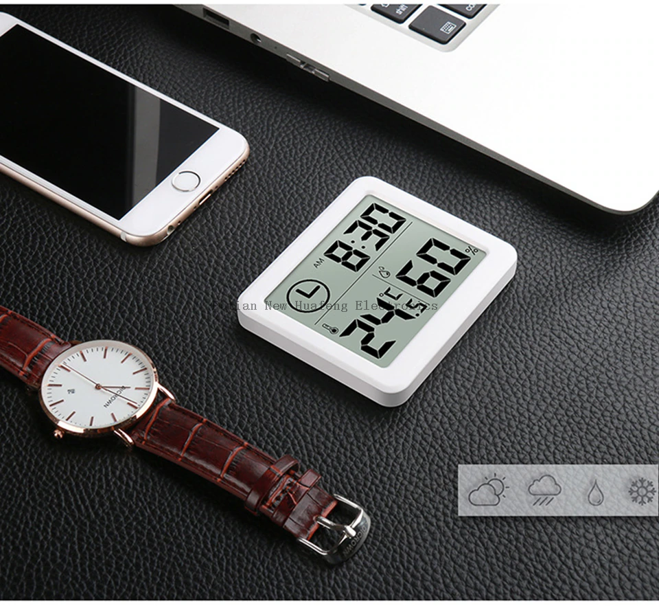 2023 Slim Indoor Thermometer Digital LCD Display Temperature Sensor Humidity Meter Home Room Hygrometer Alarm Clock