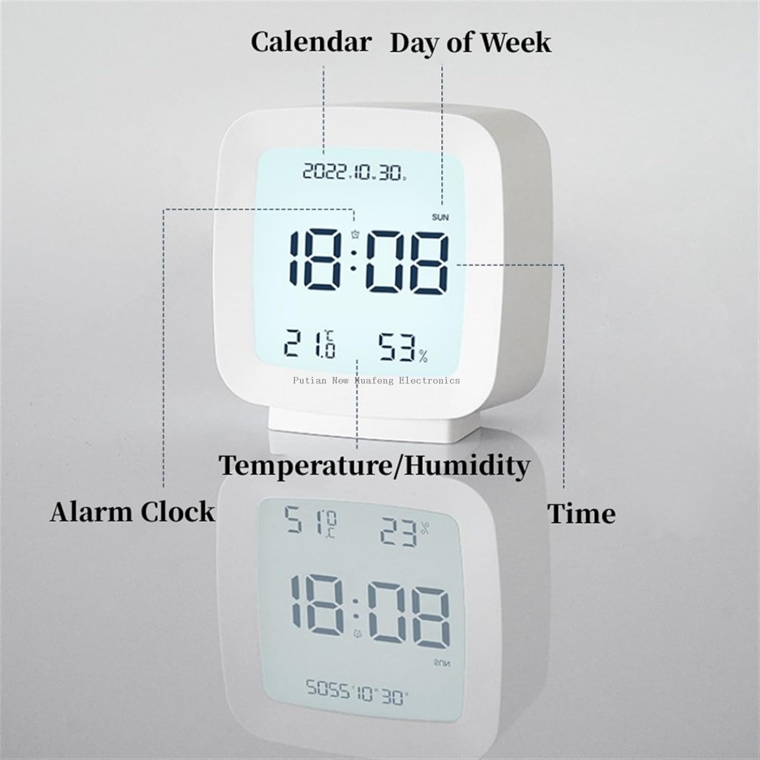 BSCI Factory Sound Control Table LCD Digital Multi-functional Alarm Clock Weather Station Temperature Humidity Alarm Clock 