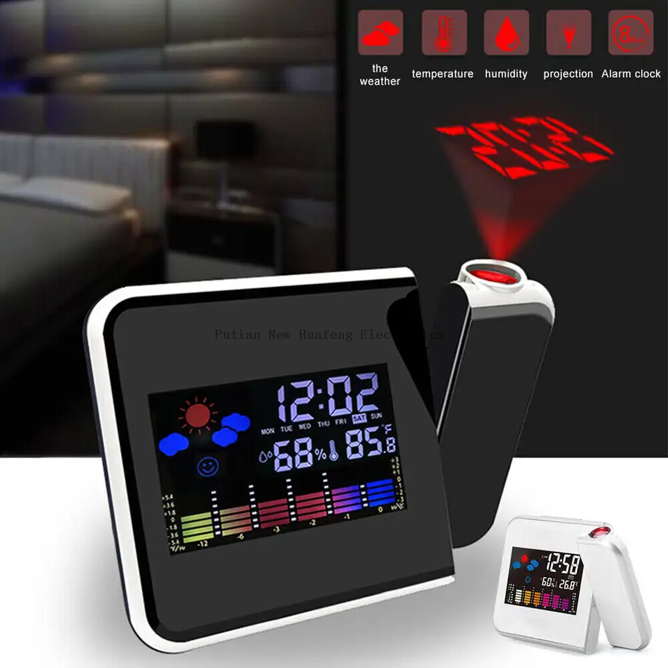 Promotional Best Seller Wireless Desktop Color Screen Digital Projector Alarm Clock Weather Station Clock Projector