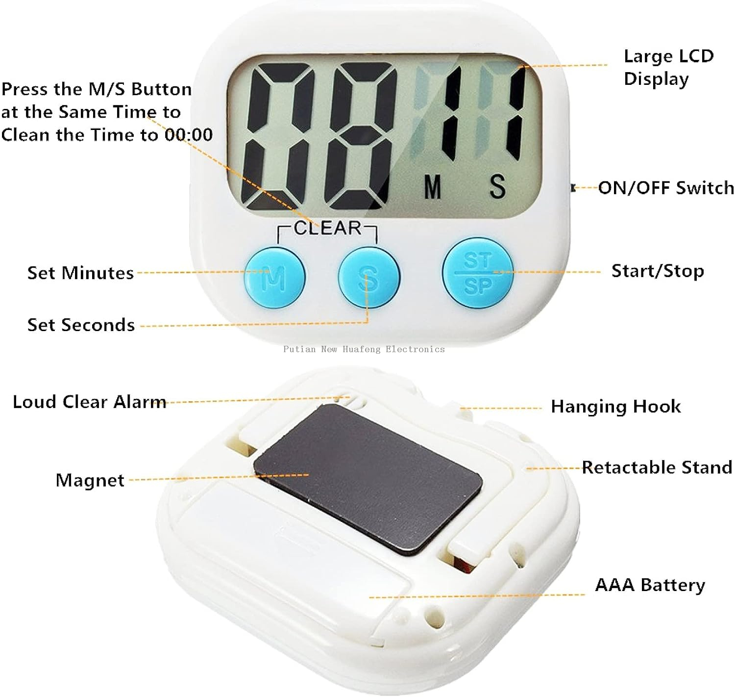 Kitchen Timer Large Screen Digital Display Multifunction Battery Powered Electronic Cooking Timer