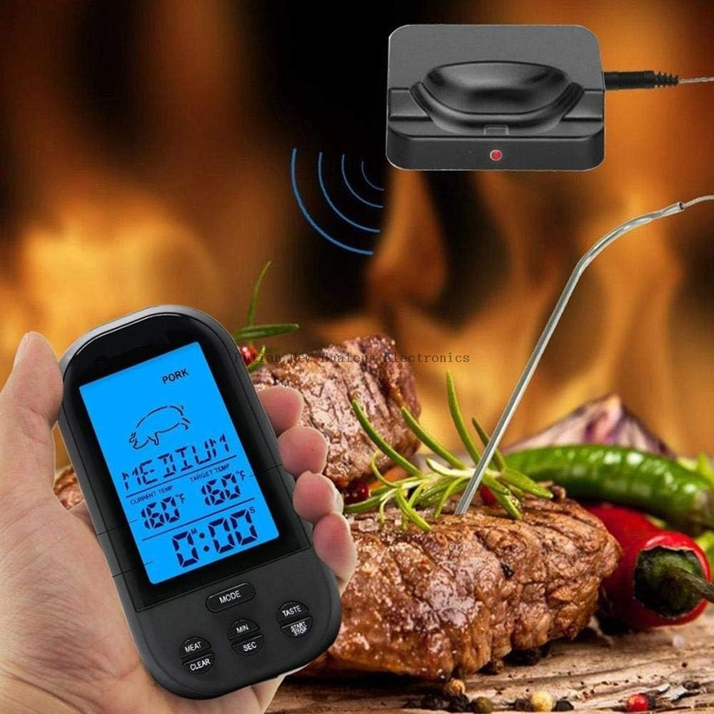Digital Meat Thermometer, Wireless Remote Food Thermometer Meat Fish Timer for Waterproof Smoker