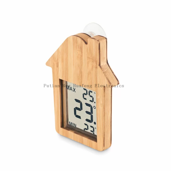 House-shaped Bamboo Weather Station with Suction Cup, Multi-functional Thermometer.