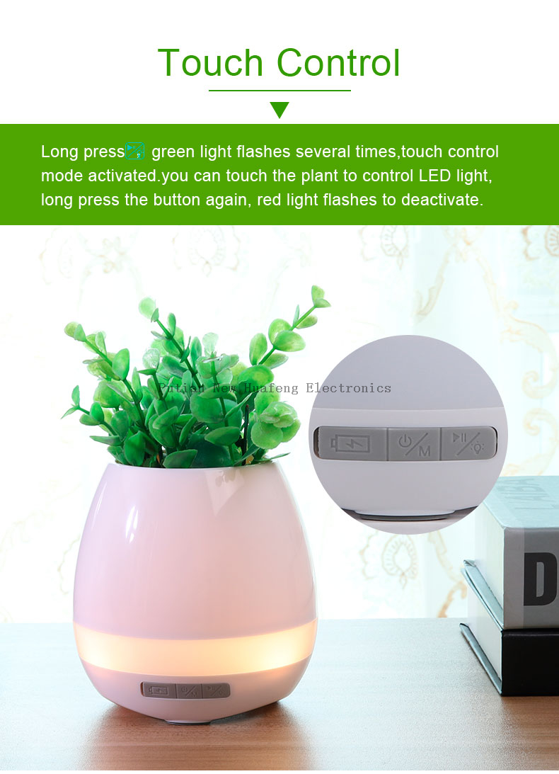 Christmas Gift Smart Music Flowerpot Plant Interaction Wireless Speaker with Colorful Light