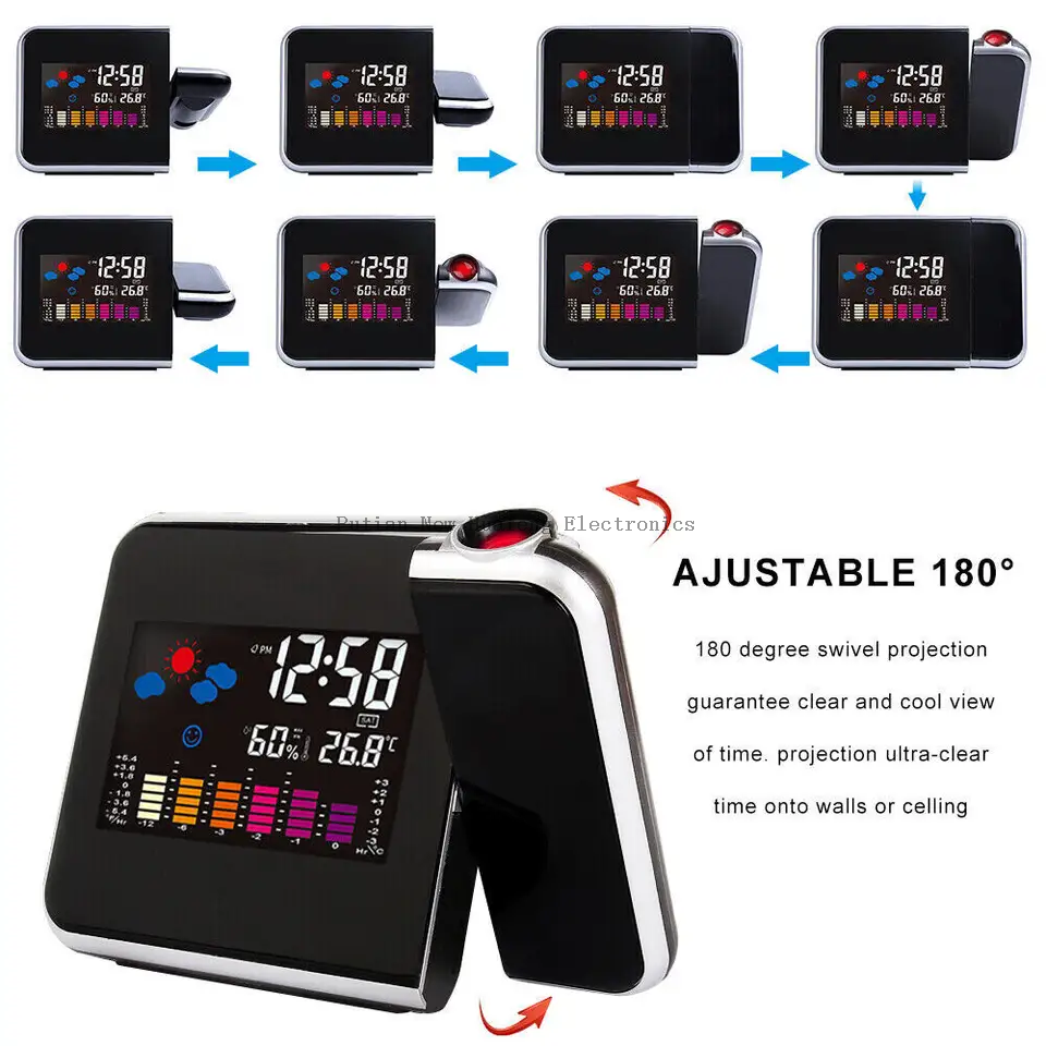 Promotional Best Seller Wireless Desktop Color Screen Digital Projector Alarm Clock Weather Station Clock Projector