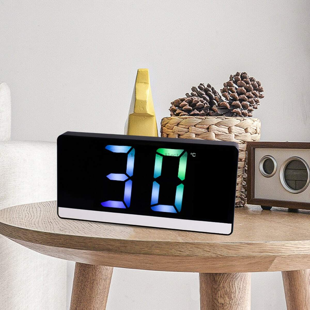 Voice Controlled Digital Led Mirror Clock With Display Time Temperature for Bedroom Office
