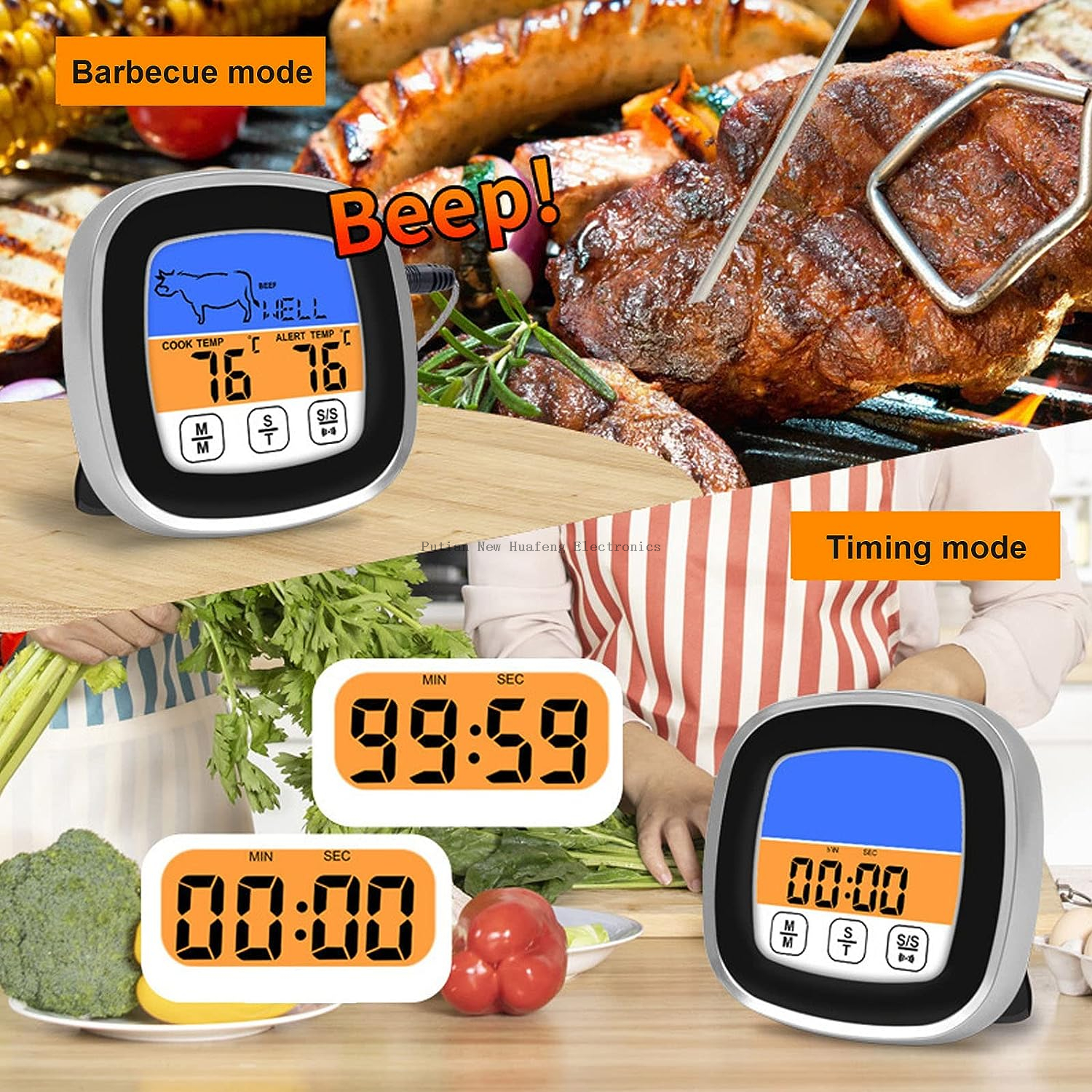 デジタル肉体温計,デジタル肉体温計,肉のプローブ,キッチン調理用タイマー機能