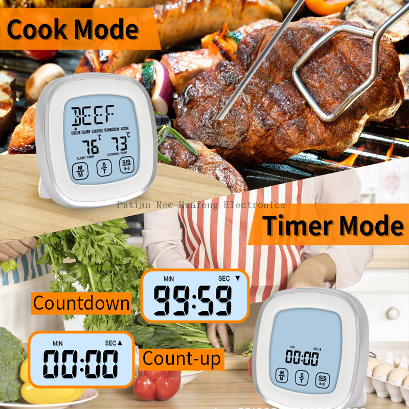 Touchscreen Digital Food Thermometer,ShowTop Highly Sensitive Oven Instant Read Meat Thermometer with Timer Alert Long Food Probe for Cooking,BBQ,Barbecue,Baking