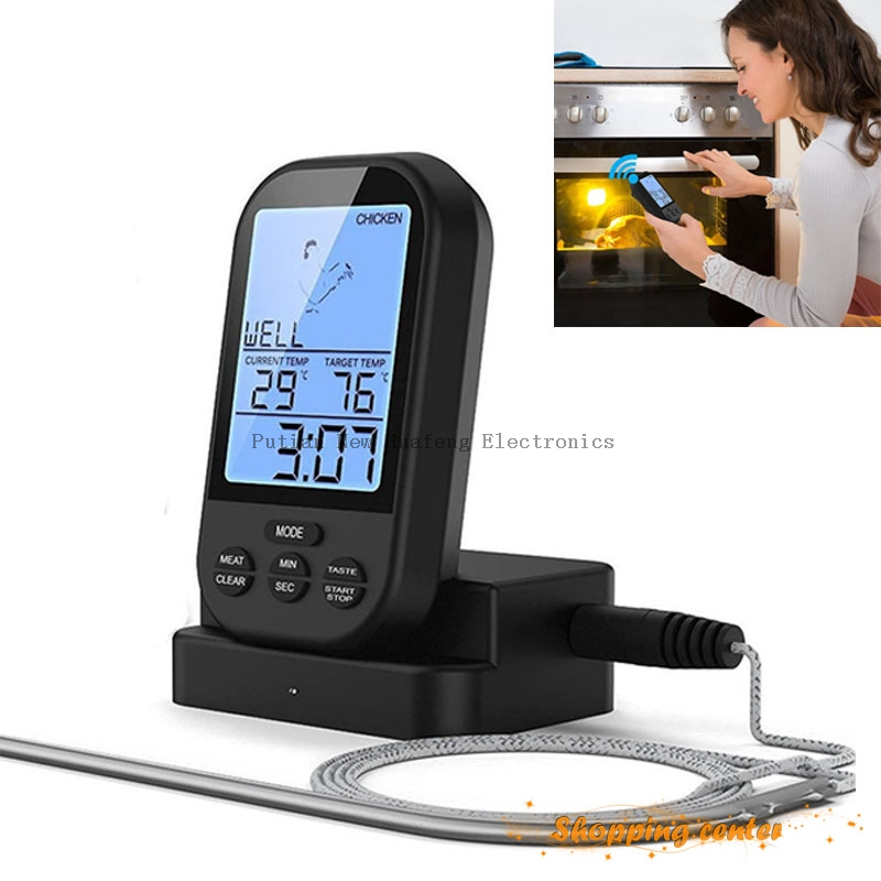 Digital Meat Thermometer, Wireless Remote Food Thermometer Meat Fish Timer for Waterproof Smoker