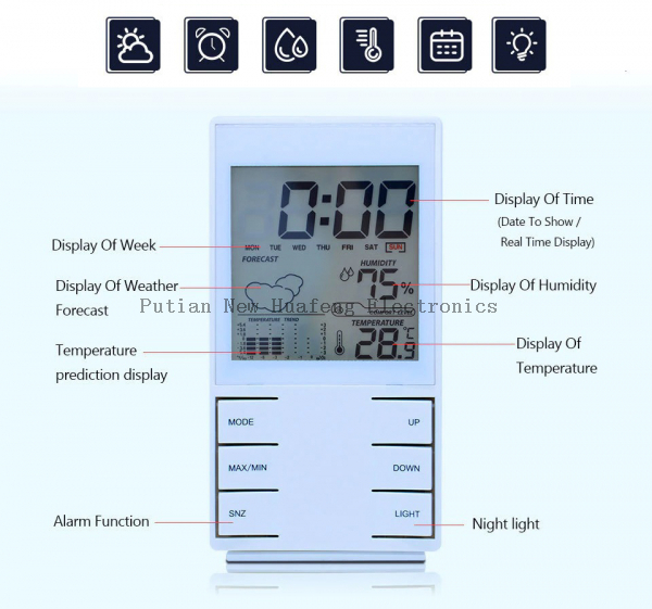 Indoor Electronic Clock Temperature and Humidity Thermometer Digital LCD Thermometer and Hygrometer Weather Station