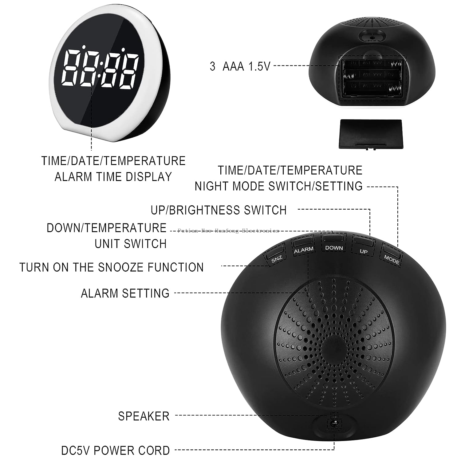Home Decoration Digital Electronic Mirror Decoration Alarm Clocks Table Table Night Light LED Clock with three groups of Alarm function